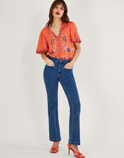 Odelia Embroidered Floral Top, Orange (ORANGE), large