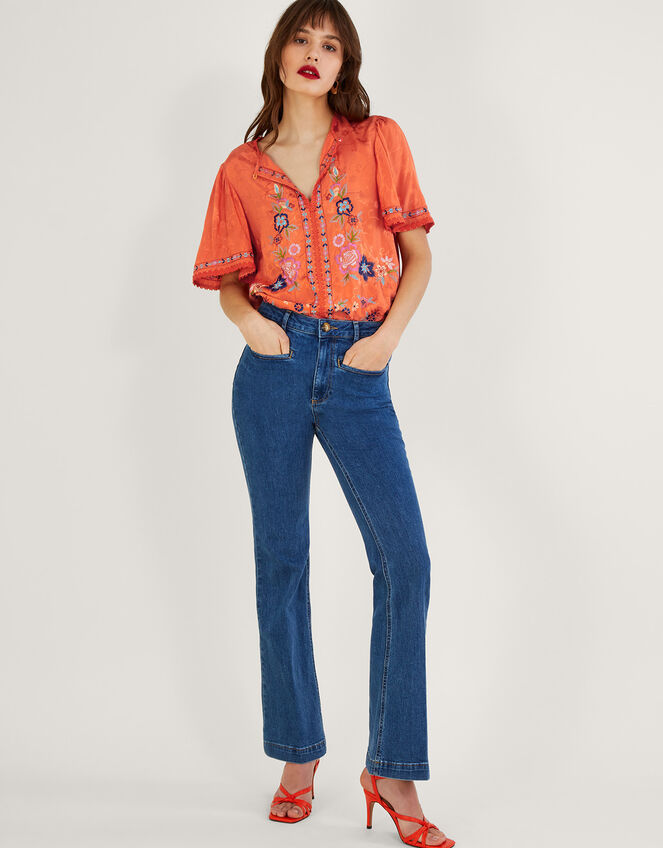Odelia Embroidered Floral Top, Orange (ORANGE), large