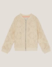 Crochet Bomber Jacket, Cream (CREAM), large