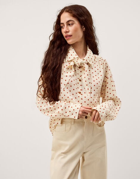 Esme Polka Dot Shirt & Scarf , Ivory (IVORY), large