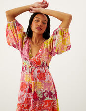 Leila Print Maxi Kaftan Dress in Sustainable Cotton, Orange (ORANGE), large