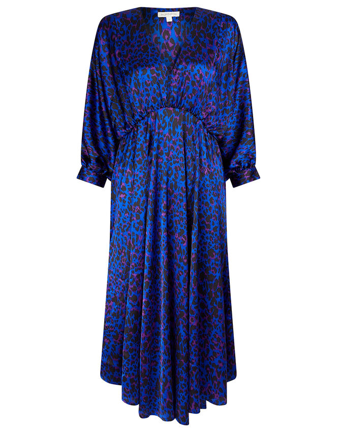 Animal Print Satin Midi Dress, Blue (BLUE), large
