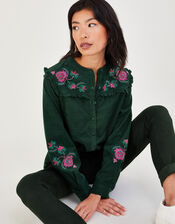 Cord Embroidered Shirt in Sustainable Cotton, Green (GREEN), large