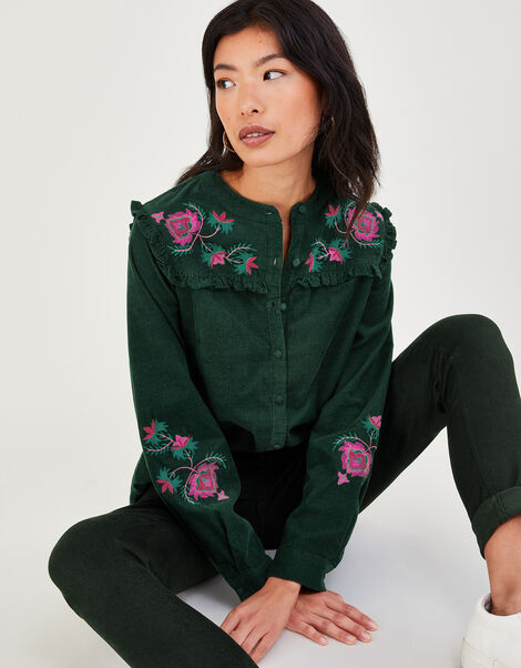 Cord Embroidered Shirt in Sustainable Cotton Green, Green (GREEN), large