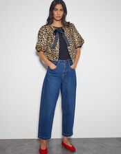 Anne Leopard Print Bow Jacket, Brown (BROWN), large