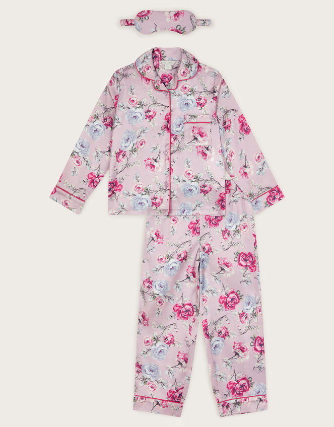 Satin Rose Print Pyjama Set, Pink (PINK), large