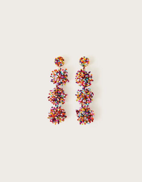 Beaded Pom-Pom Earrings, , large