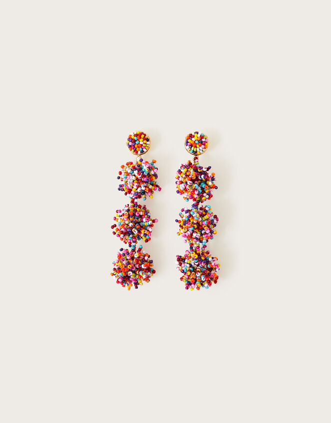 Hand-Beaded Pom-Pom Earrings, , large