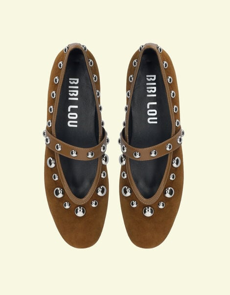 Bibi Lou Carinna Suede Stud Ballet Flats, Tan (TAN), large