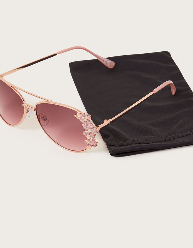 Glitter Metal Flower Sunglasses, , large