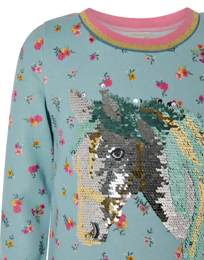 Sequin Horse Floral Sweatshirt, Blue (BLUE), large