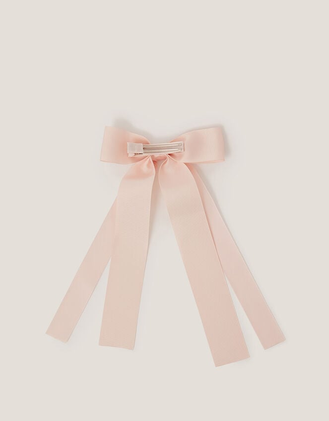 Ribbon Long Bow Hair Clip, Nude (NUDE), large