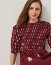 Laurie Floral Smocked Midi Dress, Red (BERRY), large