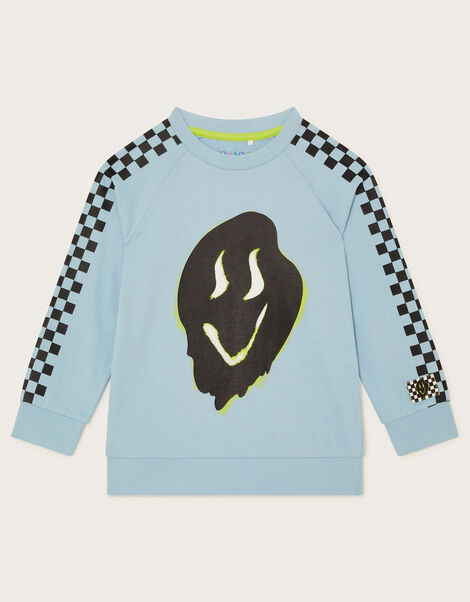 Neon Smile Graphic Long Sleeve Top, Blue (BLUE), large