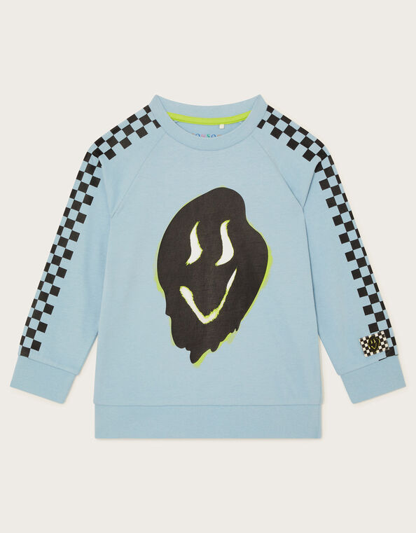 Neon Smile Graphic Long Sleeve Top, Blue (BLUE), large