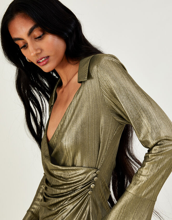 Angela Foil Wrap Blouse, Gold (GOLD), large