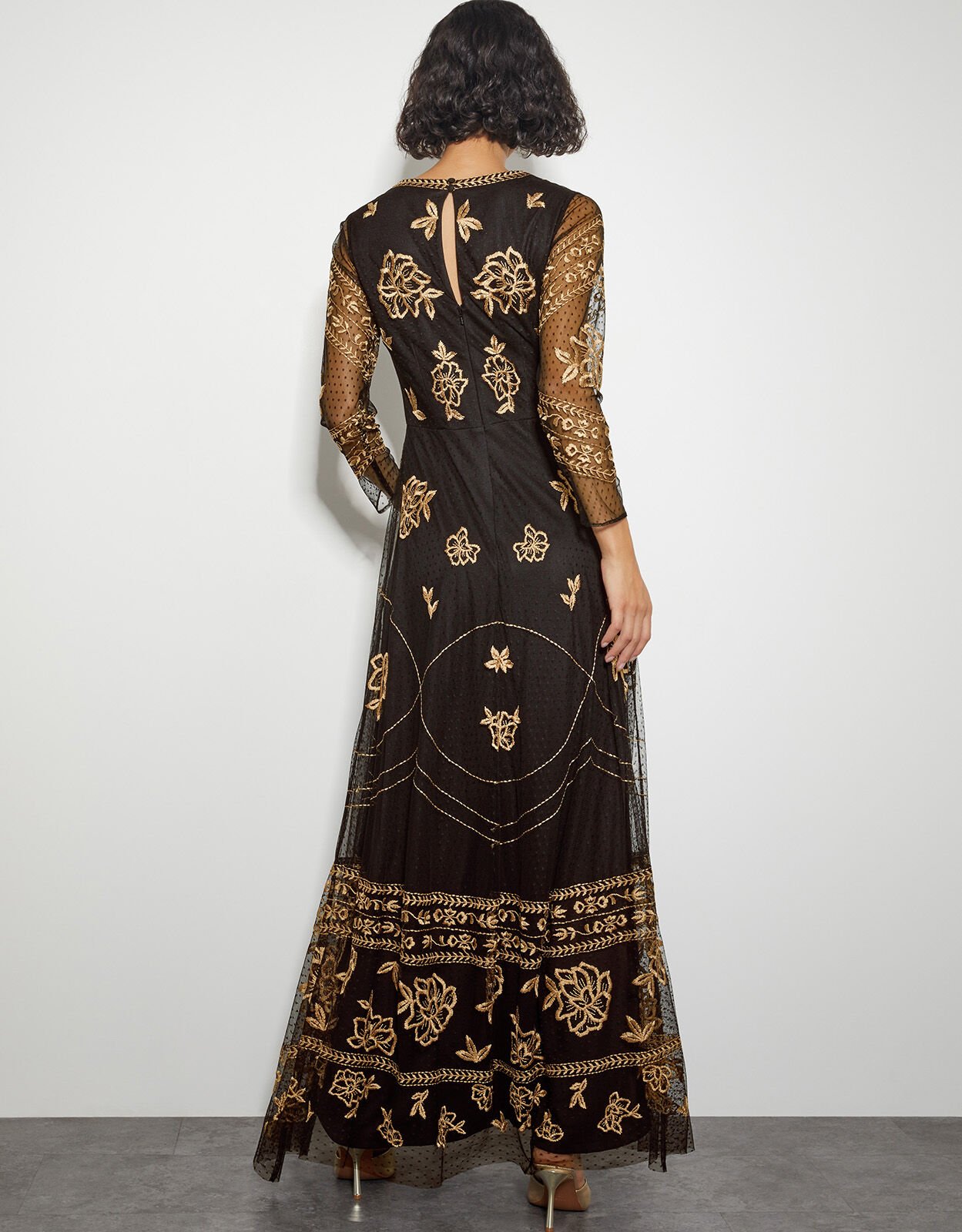Mesh embroidered maxi dress outlet