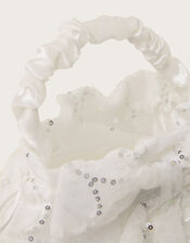 Sequin Ruffle Bow Pouch Bag, , large
