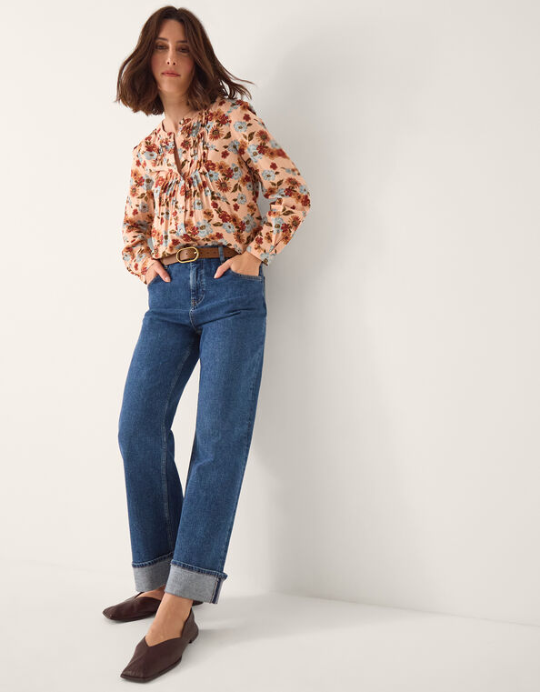 Olive Floral Print Blouse, Ivory (IVORY), large