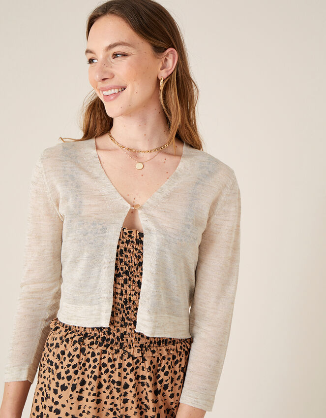 Button Shrug in Linen Blend, Natural (NATURAL), large