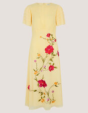 Jocelyn Floral Embroidered Midi Dress, Yellow (YELLOW), large