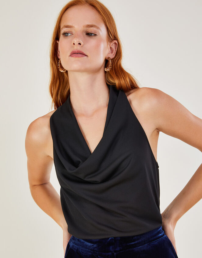 Crepe Cowl Neck Sleeveless Jersey Top, Black (BLACK), large