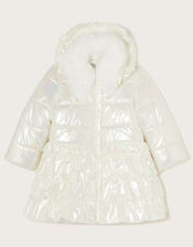 Marble Effect Metallic Padded Coat, Ivory (IVORY), large