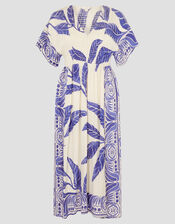 Dinah Palm Print Midi Dress, White (WHITE), large