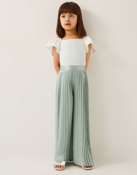 Satin Pleated Jumpsuit, Green (GREEN), large