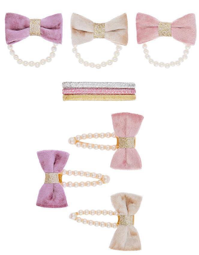 Velvet Bow and Pearls Hair Accessory Set, , large