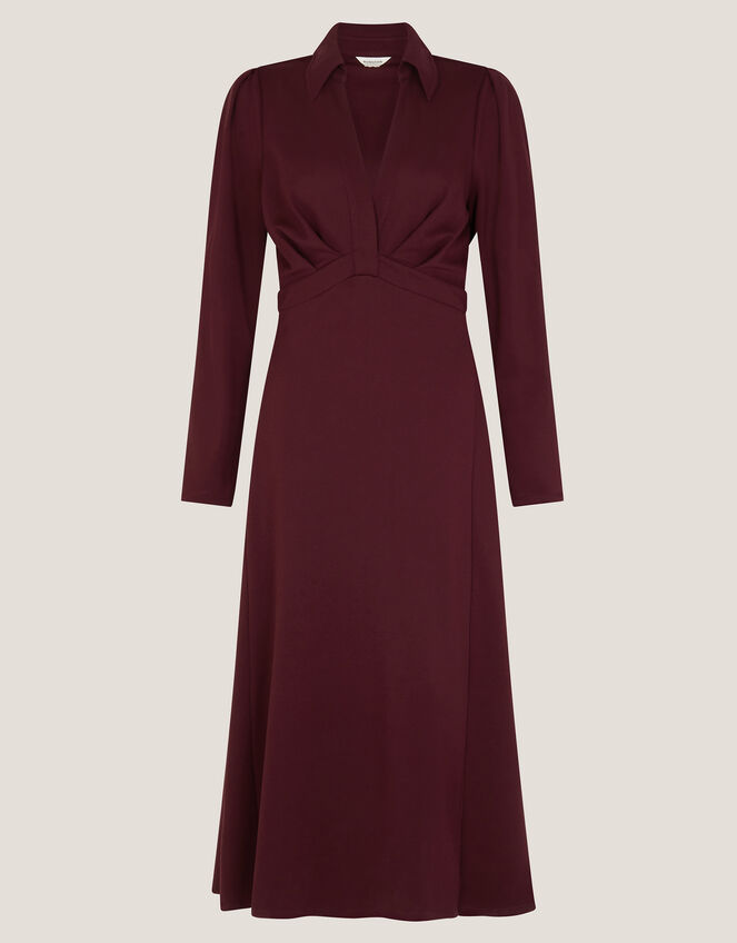Polly Ponte Midi Shirt Dress, Red (BURGUNDY), large