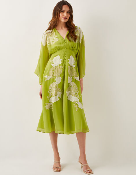 Tilly Floral Embroidered Midi Dress, Green (OLIVE), large