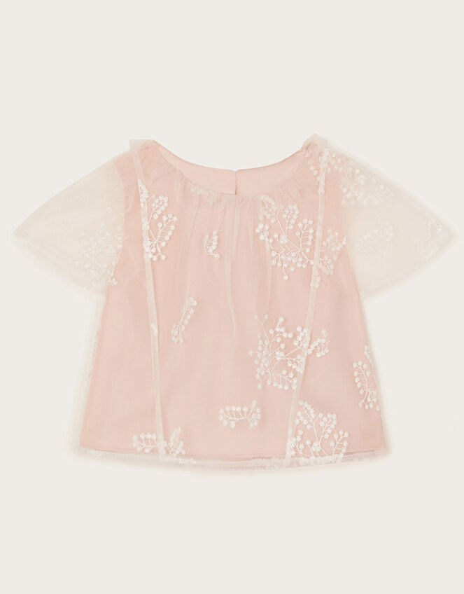 Harlyn Short Sleeve Embroidered Tulle Top, Pink (PINK), large