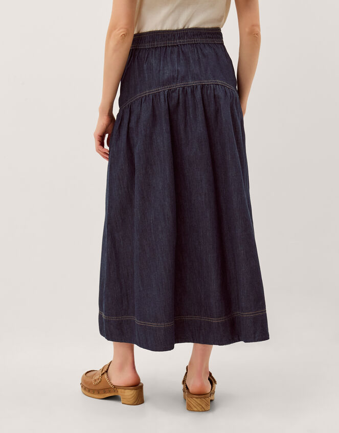 Lucy Button Denim Midi Skirt, Blue (INDIGO), large