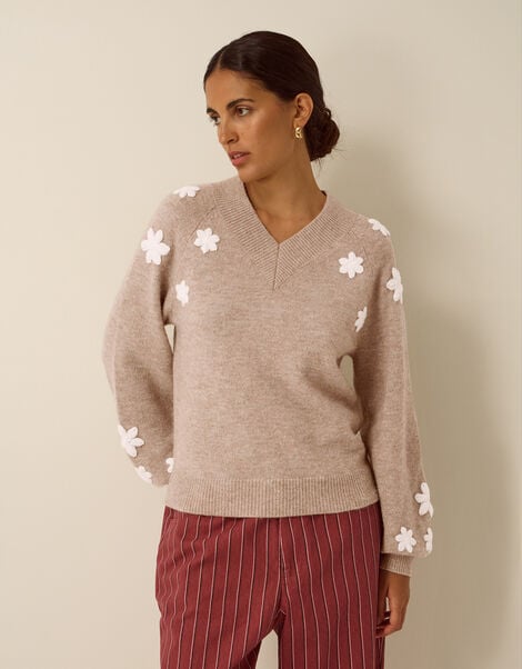 Emily Floral Embroidered Jumper , Mink (MINK), large