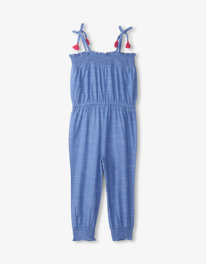 Hatley Embroidered Smocked Jumpsuit, Blue (BLUE), large