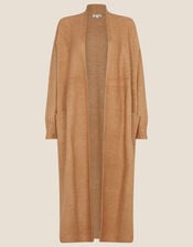 Longline Cardigan with Recycled Polyester, Camel (CAMEL), large