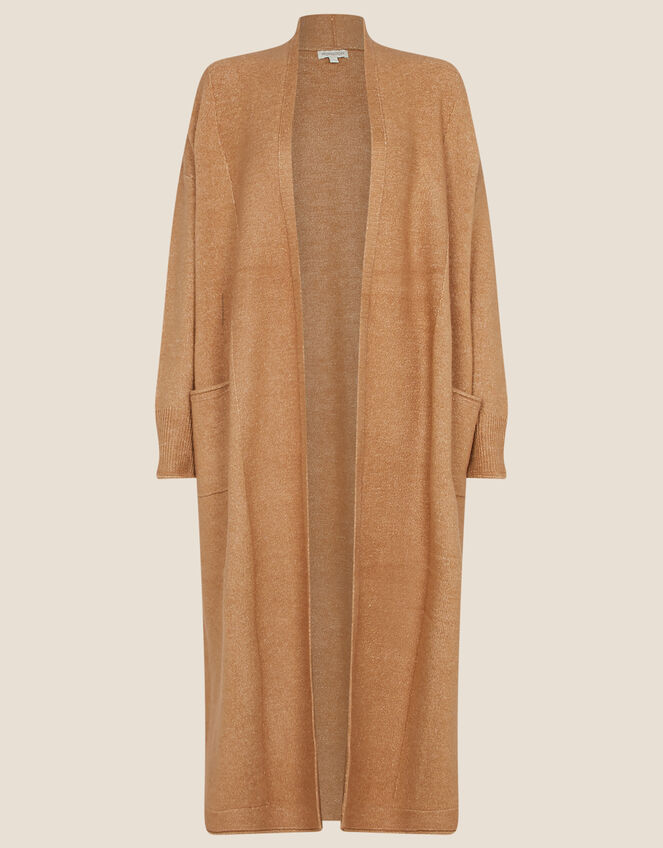 Longline Cardigan with Recycled Polyester, Camel (CAMEL), large
