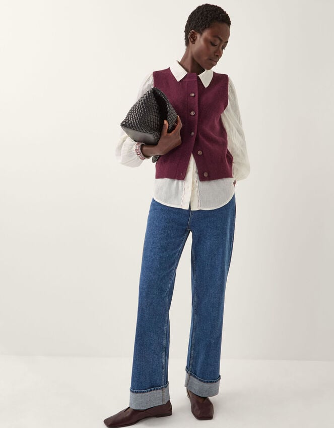 Brooke Button Knitted Vest, Red (BURGUNDY), large