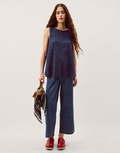 Sammy Swing Linen Blend Tank Top, Blue (NAVY), large