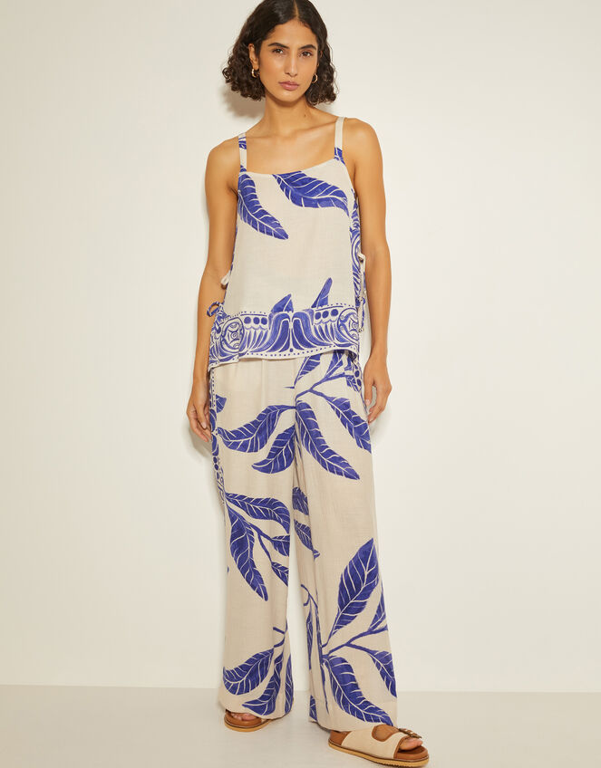 Dinah Leaf Print Pants, White (WHITE), large