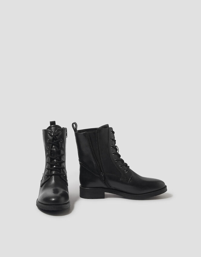 Liv Leather Lace Up Boots, Black (BLACK), large