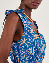 Palm Print Midi Dress, Blue (BLUE), large
