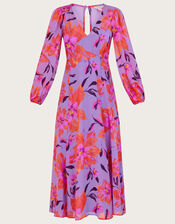 Lillith Floral Print Dress in Sustainable Viscose, Purple (LILAC), large
