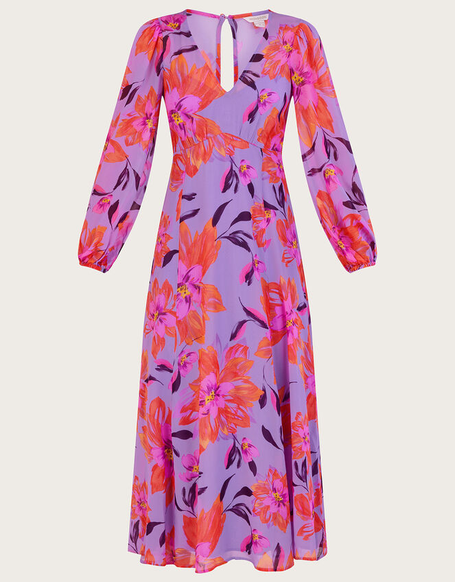 Lillith Floral Print Dress in Sustainable Viscose, Purple (LILAC), large