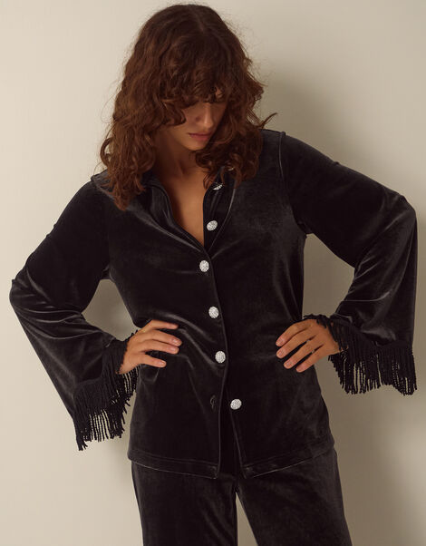 Tami Fringe Cuff Velvet Shirt, Brown (CHOCOLATE), large