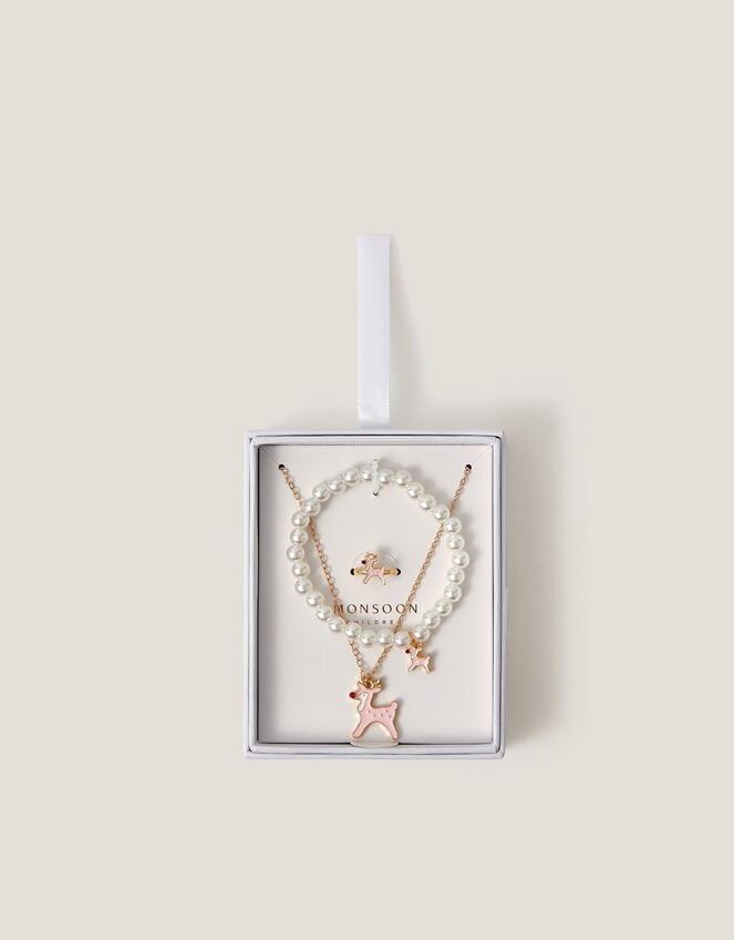Ruby Christmas Reindeer Jewellery Set, , large