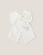 Long Pearl Satin Bow Hair Clip, , large