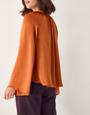 Arlette V-Neck Frill Satin Blouse, Copper (COPPER), large