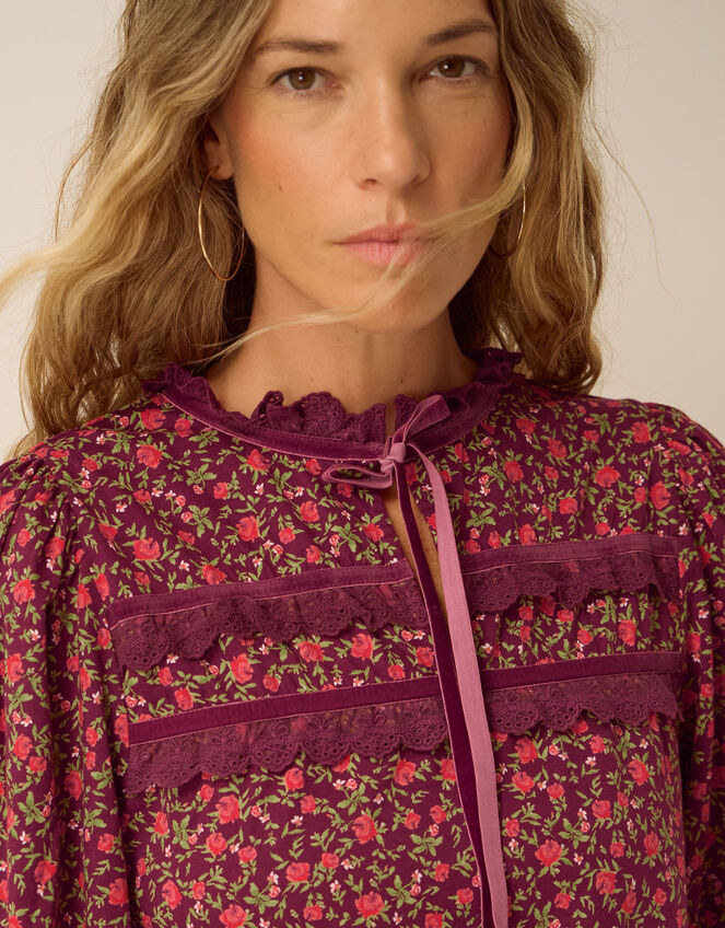 Sophie Floral Print Jersey Top, Red (RED), large